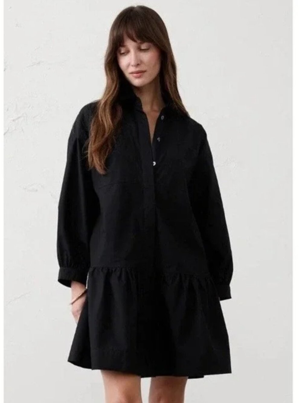 NWT Banana Republic Factory M Black Puff Sleeve Tiered Mini Dress - Picture 2 of 7